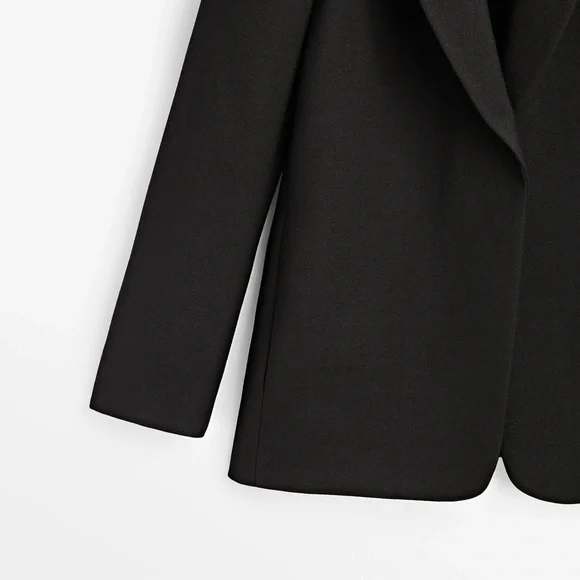 NWT. Massimo Dutti Black 100% Wool Micro-Textured Open Blazer. Size 2, 4. - Picture 9 of 15